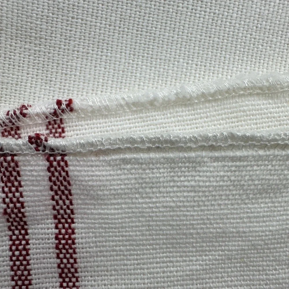 7PC Vtg Linen Farmhouse Tablecloths Bread Cloths Red Stripe 32x34 French Country